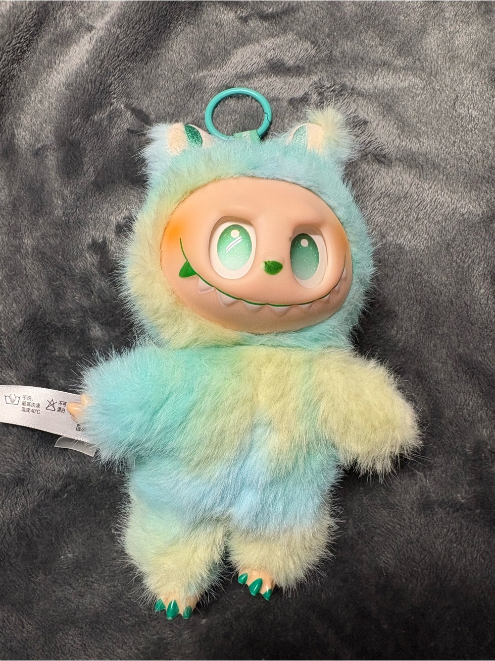 Plush Monster Keychain - Pastel Aqua & Yellow Fuzzy Stuffed Toy